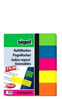 sigel HaftMarker mini, 200 Stück, 5 Neon-Farben transparent